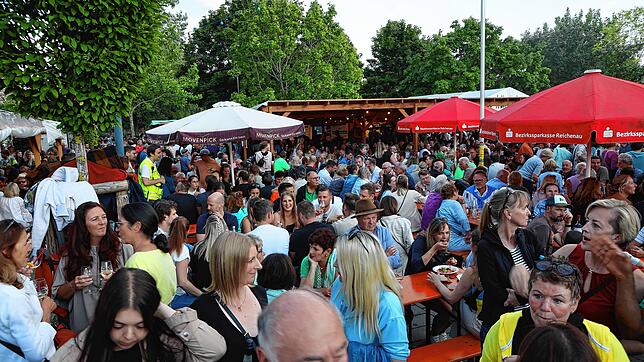 (Archivbild) Auf der Reichenau wird gerne gefeiert &ndash; hier das Wein- und Fischerfest 2023. Jung und Alt schunkelt Seite an Seite.