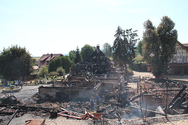 Überblick über das Hofgut Balisheim und die Brandruine.