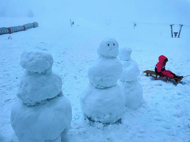 Gleich mehrere Schneemänner wurden am Sonntagnachmittag auf dem Feldberg gebaut.