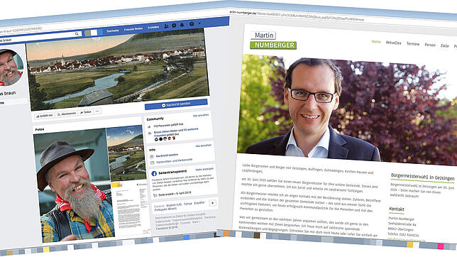 So präsentieren sich die beiden Geisinger Bürgermeisterkandidaten Thomas Braun (links) und Martin Numberger (rechts) im Internet. In der ...