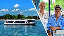 Das Motorschiff fährt an Konstanz vorbei zurück nach Kreuzlingen. Erika und Roland Neuenschwander möchten es in gute Hände geben. Die ...