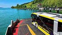 Ein Städteschnellbus auf der Fähre zwischen Meersburg und Konstanz. Auch hier ändern sich die Abfahrtszeiten.