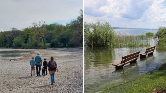 Pegel hoch wie rechts in Kreuzlingen im Sommer 2024, Pegel tief wie links in Konstanz an Ostern 2025 — aber wie stand der Bodensee an ...