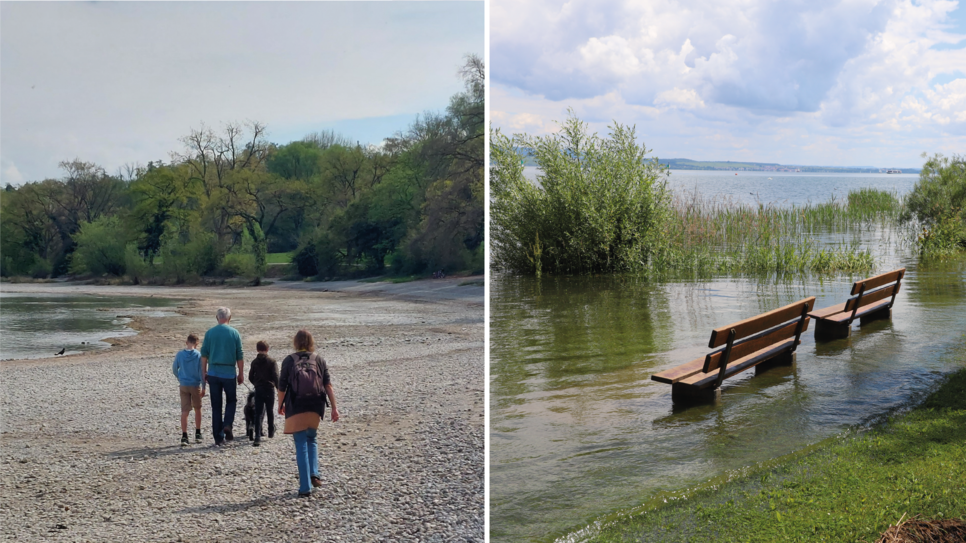 Pegel hoch wie rechts in Kreuzlingen im Sommer 2024, Pegel tief wie links in Konstanz an Ostern 2025 — aber wie stand der Bodensee an ...