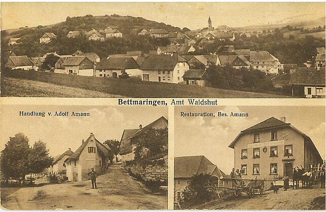 Verewigt auf einer Postkarte: Bettmaringen vor dem Brand, vermutlich um 1900, rechts unten die Brauerei Amann, heute das Gasthaus Sonne.