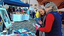 Der Informationsstand des Vereins Winterhalter Menzenschwand ist erstmals beim Biosphärenfest am Freiburger Münster dabei. Bild: ...