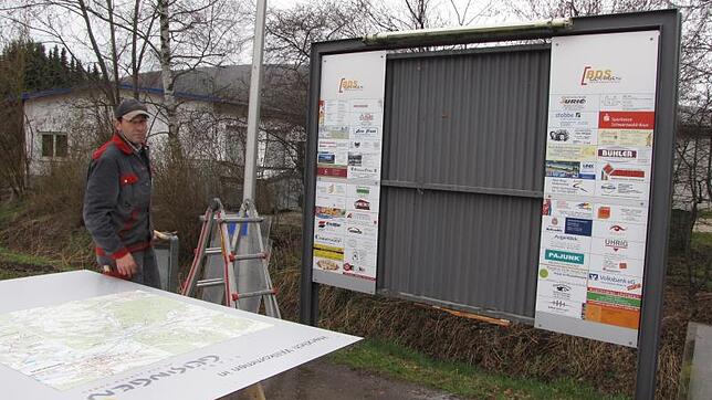 Bereits 2011 wurde diese Tafel aufgestellt, die am westlichen Geisinger Ortseingang Informationen zu Geisingen und den Stadtteilen ...