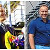 Bürgermeister Matthias Weckbach links im Jahr 1999 und rechts 2022, jeweils vor dem Zollhaus in Bodman-Ludwigshafen.