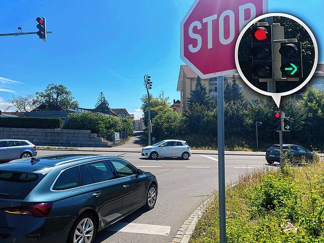 Bald wird am Einmündungsbereich Fricktalstraße/Tullastraße für Rechtsabbieger das Verkehrsschild „Grüner Pfeil“ installiert. Ab dann ...