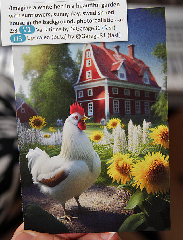 Ein Schwedenhaus – wie ihr eigenes in Sumpfohren – und im Vordergrund ein Huhn: Diese Vorgaben sind Teil der Befehlskette ...