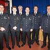 Ehrungen und Beförderungen bei der Freiwilligen Feuerwehr Kommingen von links Hannes Scheu, Felix Fischer, der Kreisverbandsvorsitzende ...