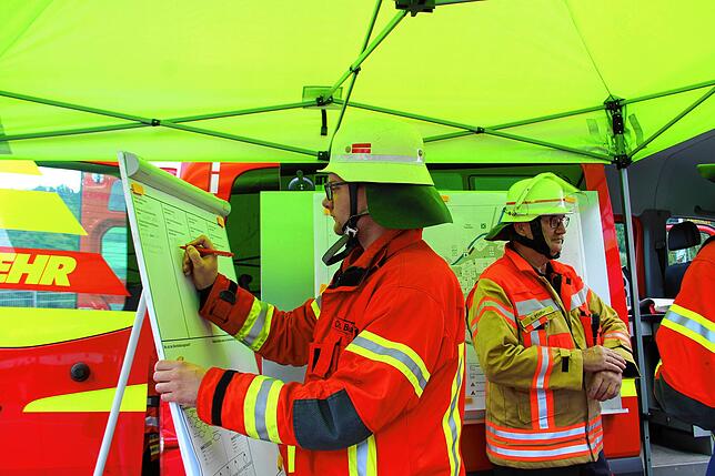 Bild 3: Gemeinsame Probe der Sto-Werkfeuerwehr und der Freiwilligen Feuerwehren