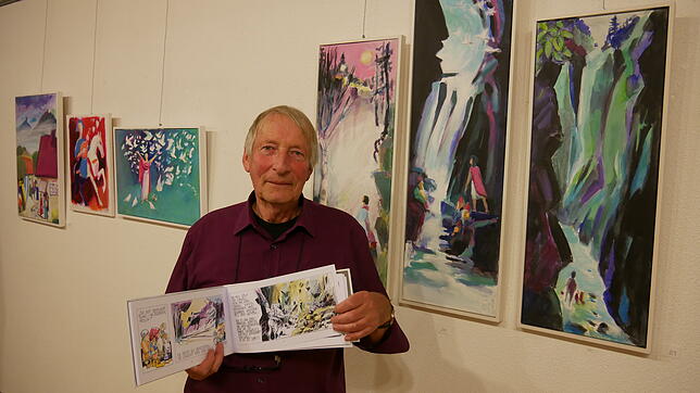 Künstler Willi Raiber präsentiert seine Bildererzählung &bdquo;Das Kreuz auf Wildenstein&ldquo; sowie seine Acrylgemälde in einer ...