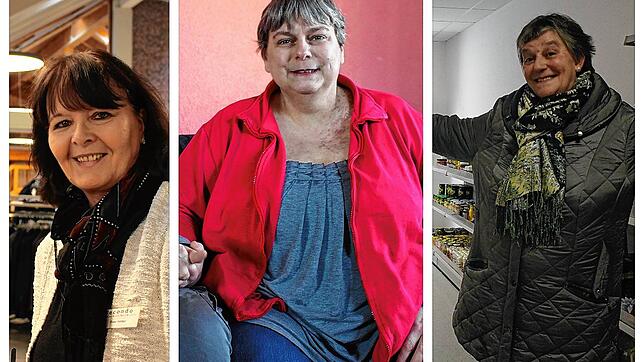 Sie alle spüren die Wirkung der Inflation: Petra Höfler (von links) von Secondo, Michaela Meyer und Helgina Zimmermann von den Tafeln.
