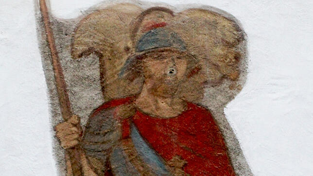 Herzog Gunzo in einer historisierenden Darstellung aus dem 19. Jahrhundert an der Gunzoburg nahe dem Franziskanertor. Die Gunzoburg kann ...