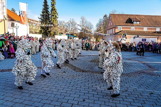 Bild 2: Die Bad Dürrheimer Narren führen ihre Tänze vor dem Rathaus vor – exklusive Bilder!