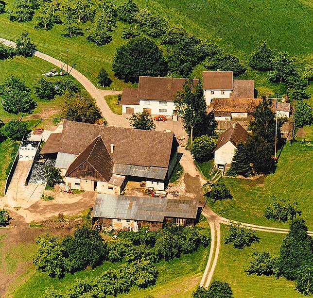 So sah der Helchenhof in den 1980er Jahren aus der Vogelperspektive aus.
