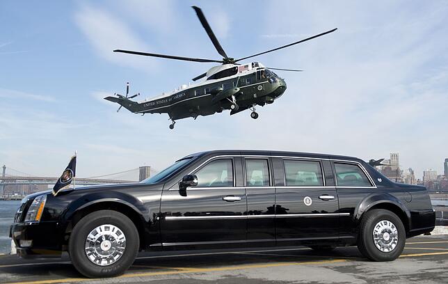Die Staatskarosse der US-Präsidenten heißt offiziell „State Car“, inoffiziell wird das bis zu acht Tonnen schwere Gefährt auch „Cadillac ...