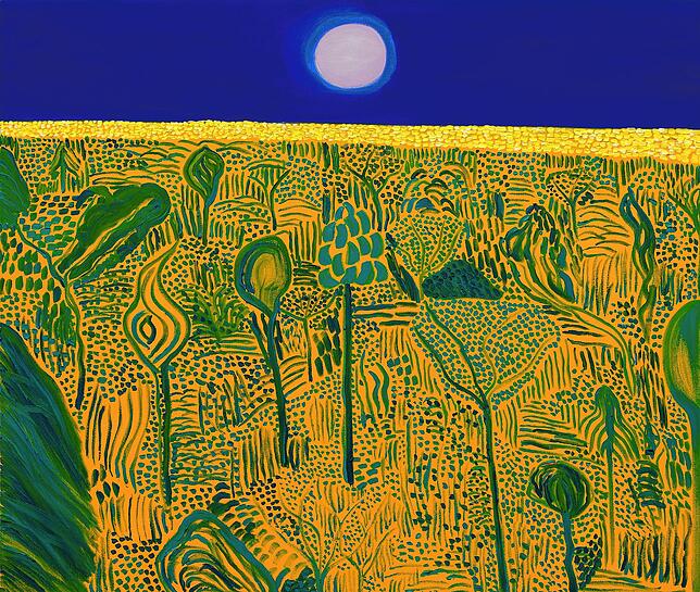 Matthew Wongs Bild „Coming of Age Landscape“ (“Heranwachsende Landschaft“) von 2018 erinnert an die Sonnenblumen von Vincent van Gogh.