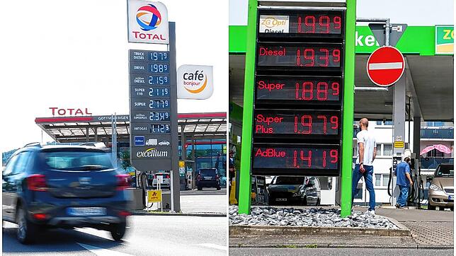 Der Tankrabatt zeigte in Singen und dem Hegau zum Monatswechsel einen Effekt: Links der Preis am 31. Mai, rechts der Preis am 1. Juni ...