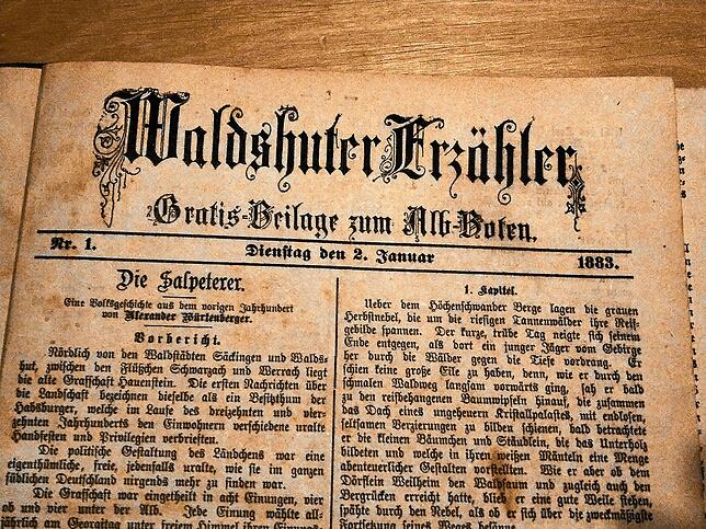 Rares Werk: In diesem Waldshuter Erzähler aus dem Jahr 1883 wurde die Volksgeschichte von Alexander Würtenberger veröffentlicht. Bild: ...
