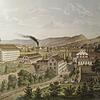 Die Lauffenmühle im Jahr 1870 mit der fünfstöckigen Spinnerei, die 1876 abbrannte. Original im Besitz von Herman Kipper, Waldshut. ...
