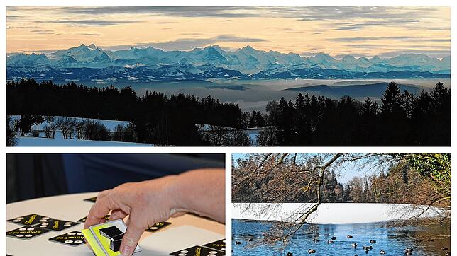 Nur drei von 26 Tipps für Ausflüge in der Region in diesem Corona-Winter: Alpensicht genießen, wie hier in Höchenschwand, ein Brettspiel ...