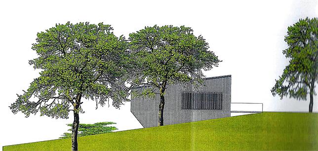 Nach den Plänen von Architektin Andrea Rinne soll sich der Andachtsraum in den Ruhewald einfügen.
