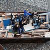 Das Team des &bdquo;RE-USE&ldquo;-Projekts in einem Container mit ausrangierten Bauteilen von einer Sonderausstellung des ...