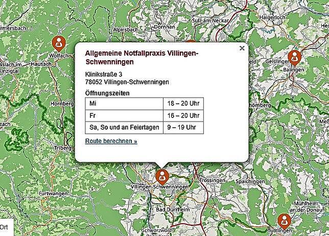 Das sind die aktuellen Öffnungszeiten der Notfallpraxis in Villingen-Schwenningen, wie sie auf der Website der Kassenärztlichen ...