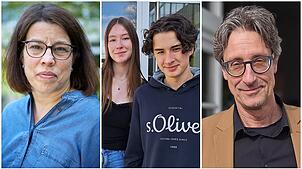Schulleiter und Schüler gehen in den Austausch über Handyregeln. Von links: Sabine Beck, Schulleiterin des Friedrich-Wöhler-Gymnasiums ...
