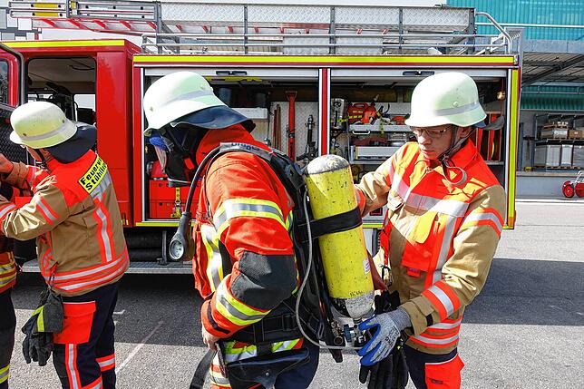 Bild 13: Gemeinsame Probe der Sto-Werkfeuerwehr und der Freiwilligen Feuerwehren