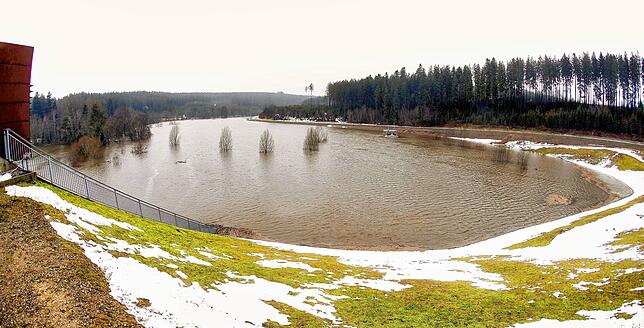 Das Hochwasserrückhaltebecken bei Wolterdingen im Februar 2021.