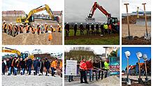 Unsere Kollage zeigt Bilder von zurückliegenden Spatenstichen in der Region.