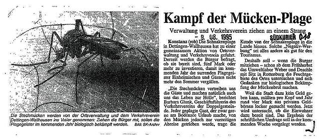 „Kampf der Mücken-Plage“: Ein SÜDKURIER-Artikel aus dem August 1995.