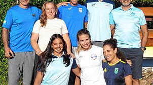 Mario und Esther Eigaza mit Felipe Kluver, Luciano Garcia Cloe Callorda aus Uruguay, ihrem Trainer Marcelo Trigo (hinten von links) ...