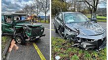 Frontalkollision: In Reinach (Kanton Basel-Landschaft) hat es heftig gekracht. Die beiden Autos sind Schrott.