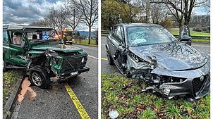 Frontalkollision: In Reinach (Kanton Basel-Landschaft) hat es heftig gekracht. Die beiden Autos sind Schrott.