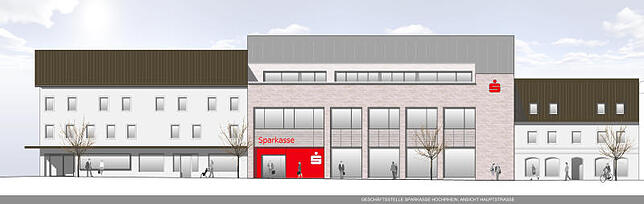 Neu: So soll der Neubau der Sparkasse Hochrhein an der Unteren Hauptstraße Tiengen nach der Fertigstellung im Jahr 2020 aussehen. Bild: ...