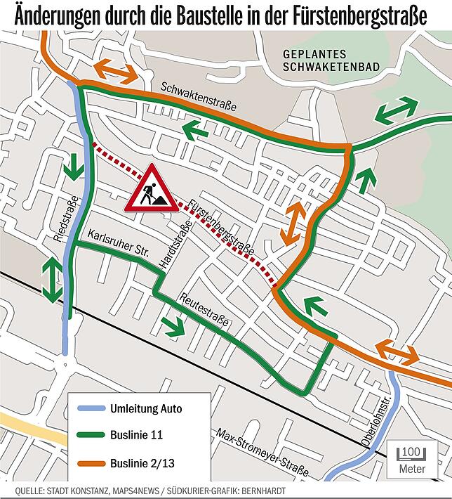 Bild 6: Die Fürstenbergstraße wird auf 700 Metern erneuert. Das müssen Pendler, Busfahrer und Anwohner über die Sperrung wissen