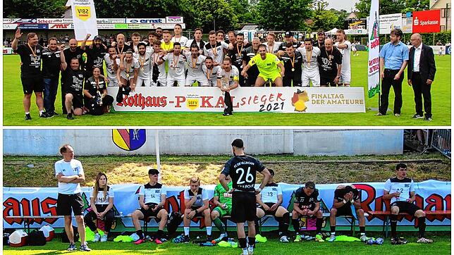 Großer Jubel oben: 2021 holte der FC 08 Villingen zuletzt den Verbandspokal. Mit 5:1 gewannen die Nullachter in Bahlingen gegen den ...