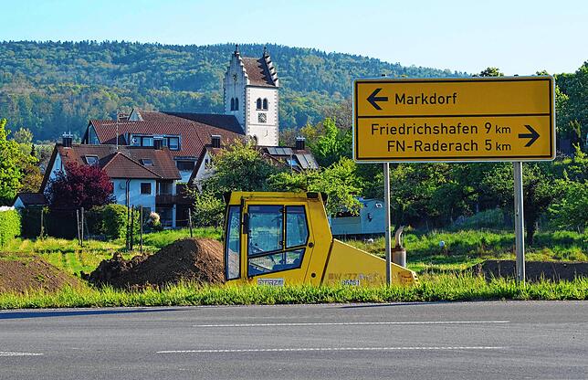 Unterhalb von Bergheim, wo aktuell die Baustelle an der gesperrten K7742 ist, soll das Wohnbaugebiet Klosteröschle entstehen.