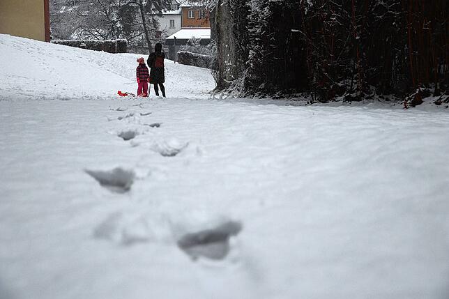 Tiefe Spuren im Schnee.