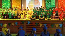 Die Kinder der Grundschule Wahlwies bei der Aufführung des Familienmusicals „Das Vier-Farben-Land“ in der Roßberghalle Wahlwies. Bild: ...