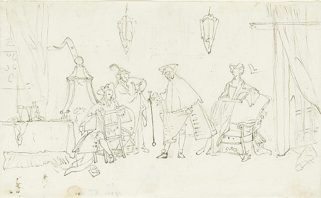 Luca Carlevarijs: „Interieur mit vier Figuren“, um 1710/20.