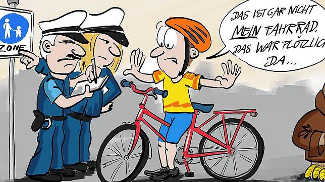 Prima Promenade: Fahrradfahrerkontrolle in Überlingens Fußgängerzone &ndash; an Ausreden bei den erwischten Radlern mangelt es nicht.