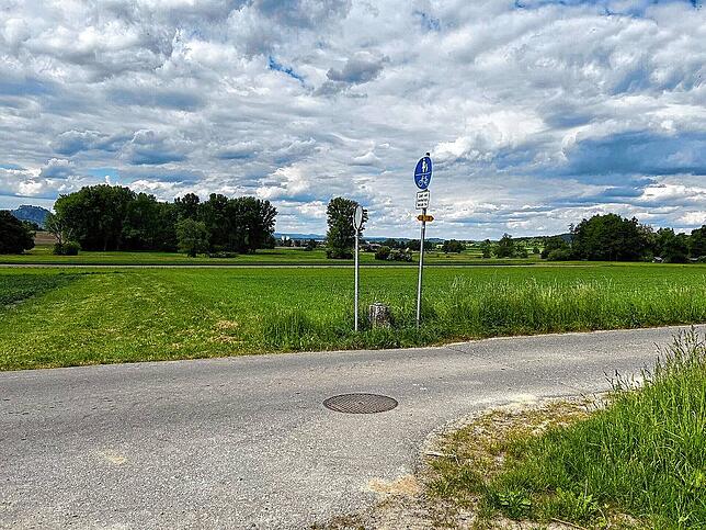 Kollision mit dem Grenzstein: Autofahrer kurvt in Schlangenlinien über Radweg zwischen Rielasingen und Ramsen.