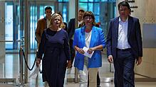 Die Erfolglosen: Innenministerin Nancy Faeser (von links), Spitzenkandidatin in Hessen, SPD-Co-Chefin Saskia Esken und Florian von ...