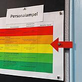 Die Personalampel zeigt an, wie viele Erzieherinnen und Erzieher sowie zusätzliche Kräfte abwesend sind. Hier steht sie zwischen Gelb ...