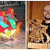 Die Urhexen springen mit viel Mut über das lodernde Feuer beim Kelnhofmuseum, Tobias Eichkorn aus Bräunlingen wartet seit fast zwei ...